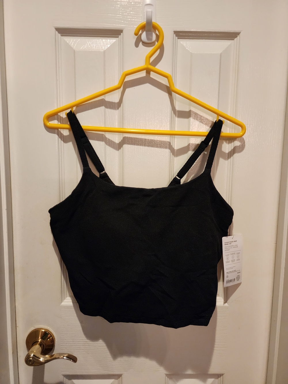 Athleta Black Textured Crop Tank Bikini Top D-DD